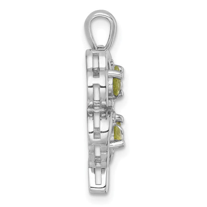Sterling Silver Rhodium Plated Polished Peridot and White Topaz Clover Pendant