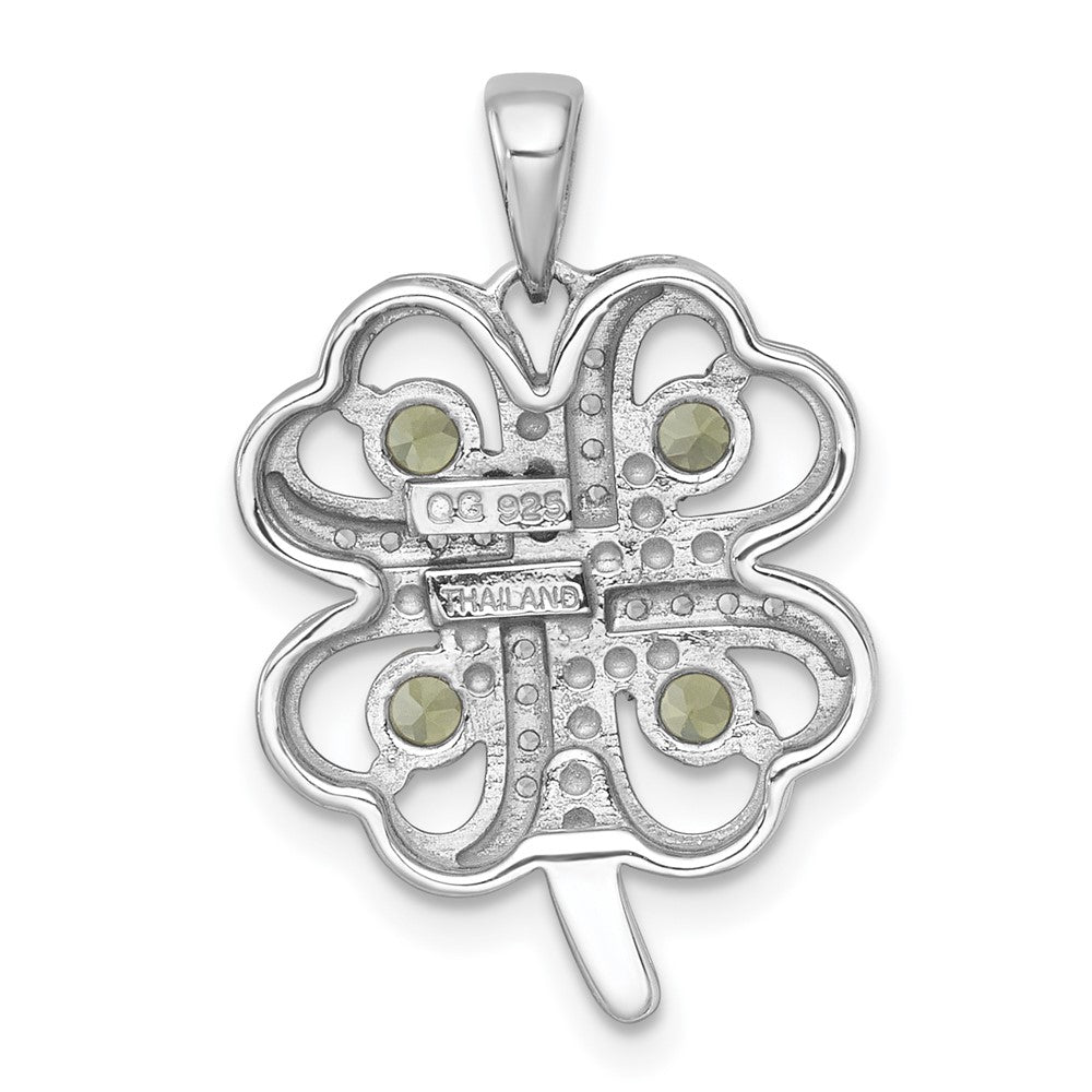 Sterling Silver Rhodium Plated Polished Peridot and White Topaz Clover Pendant