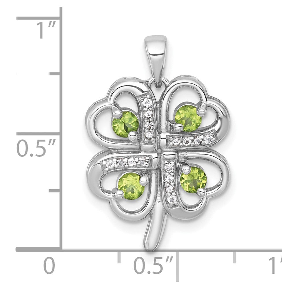 Sterling Silver Rhodium Plated Polished Peridot and White Topaz Clover Pendant