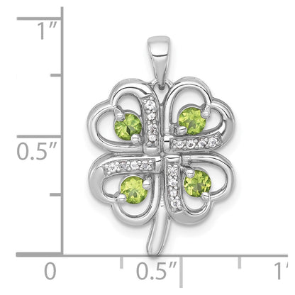 Sterling Silver Rhodium Plated Polished Peridot and White Topaz Clover Pendant