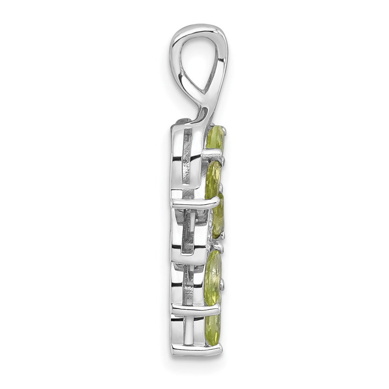 Sterling Silver Rhodium Plated Polished Peridot and White Topaz Leaf Chain Slide