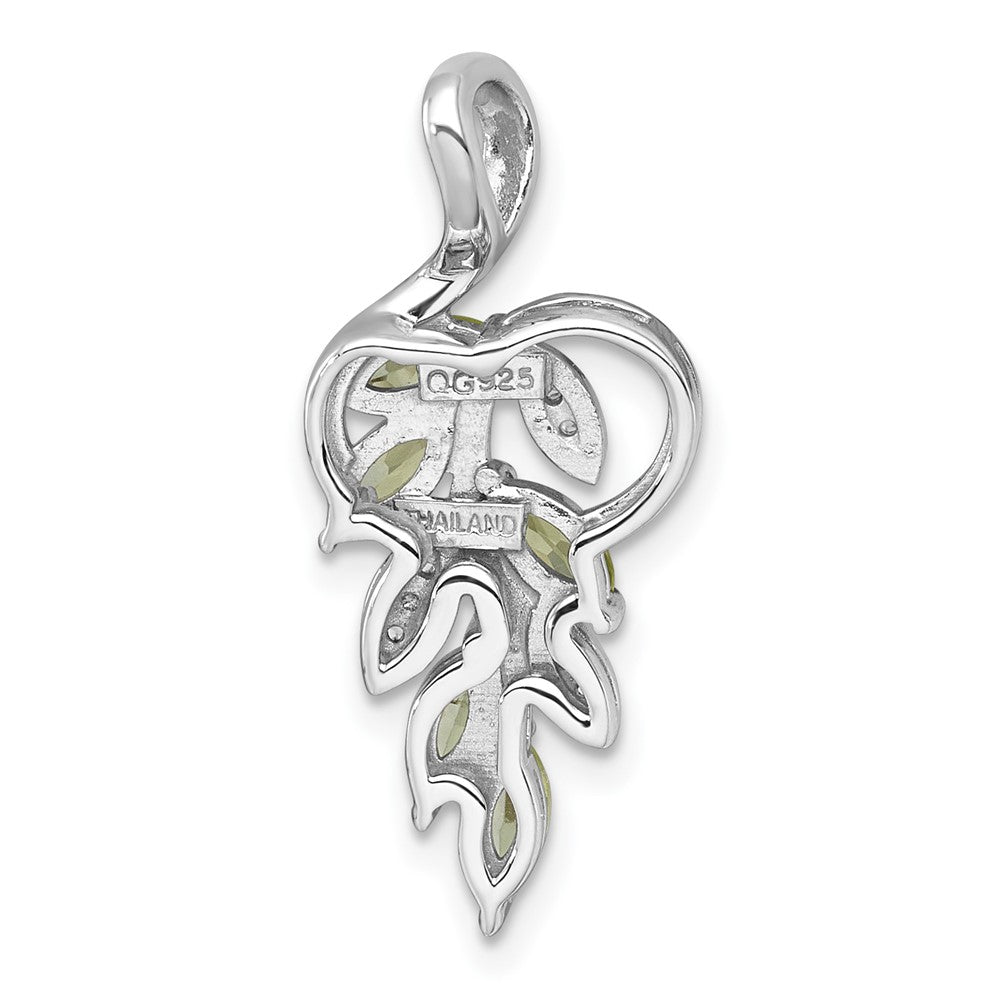 Sterling Silver Rhodium Plated Polished Peridot and White Topaz Leaf Chain Slide