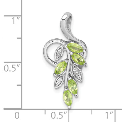 Sterling Silver Rhodium Plated Polished Peridot and White Topaz Leaf Chain Slide