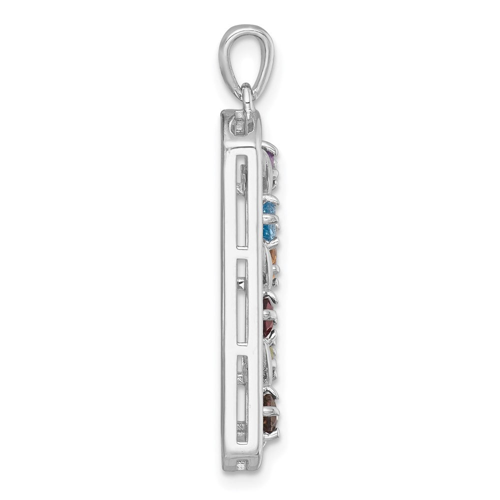 Sterling Silver Rhodium Plated Polished Fancy Multi Gemstone Pendant
