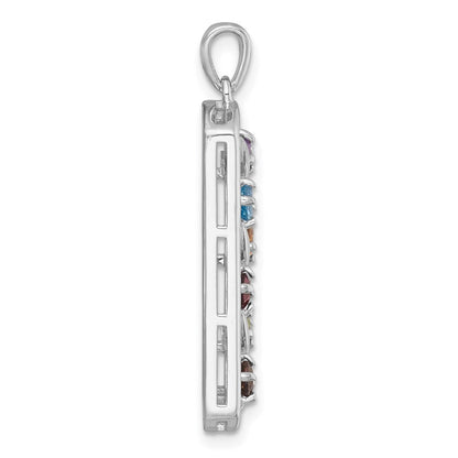 Sterling Silver Rhodium Plated Polished Fancy Multi Gemstone Pendant