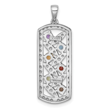 Sterling Silver Rhodium Plated Polished Fancy Multi Gemstone Pendant