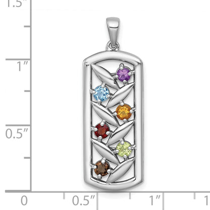 Sterling Silver Rhodium Plated Polished Fancy Multi Gemstone Pendant