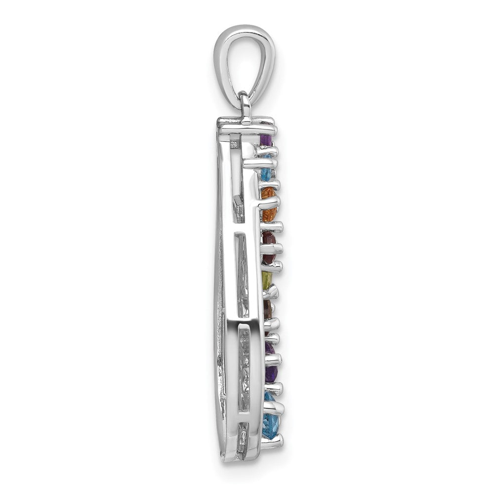 Sterling Silver Rh-Pltd Polished Fancy Multi Gemstone Teardrop Pendant