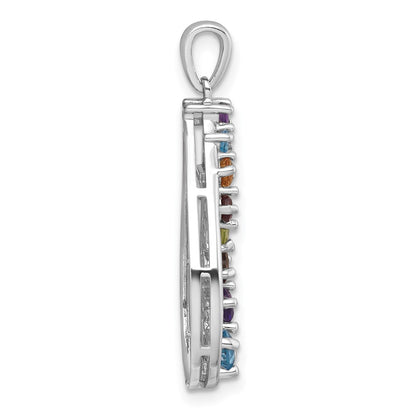 Sterling Silver Rh-Pltd Polished Fancy Multi Gemstone Teardrop Pendant