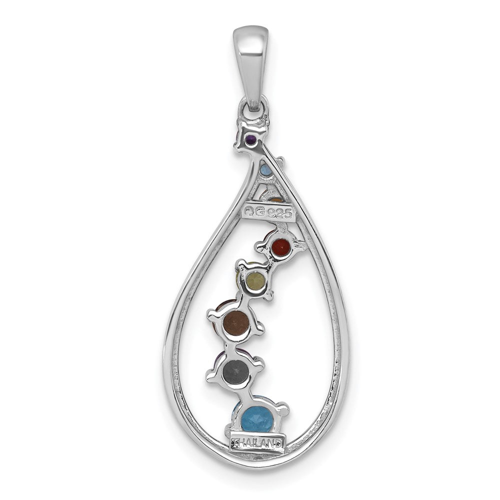 Sterling Silver Rh-Pltd Polished Fancy Multi Gemstone Teardrop Pendant