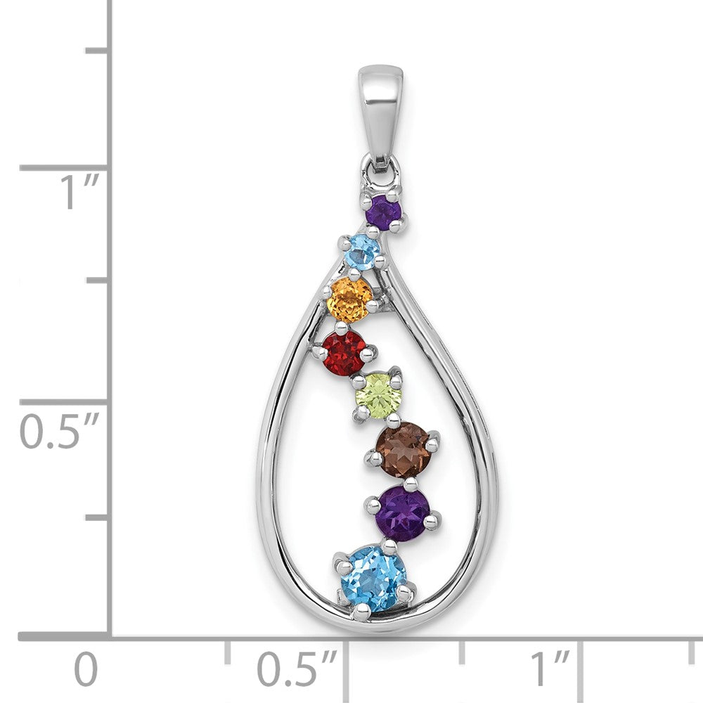 Sterling Silver Rh-Pltd Polished Fancy Multi Gemstone Teardrop Pendant