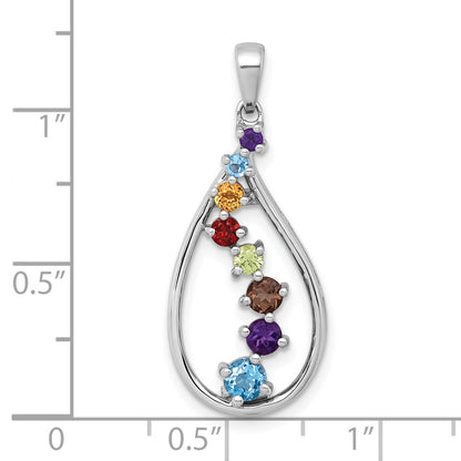 Sterling Silver Rh-Pltd Polished Fancy Multi Gemstone Teardrop Pendant