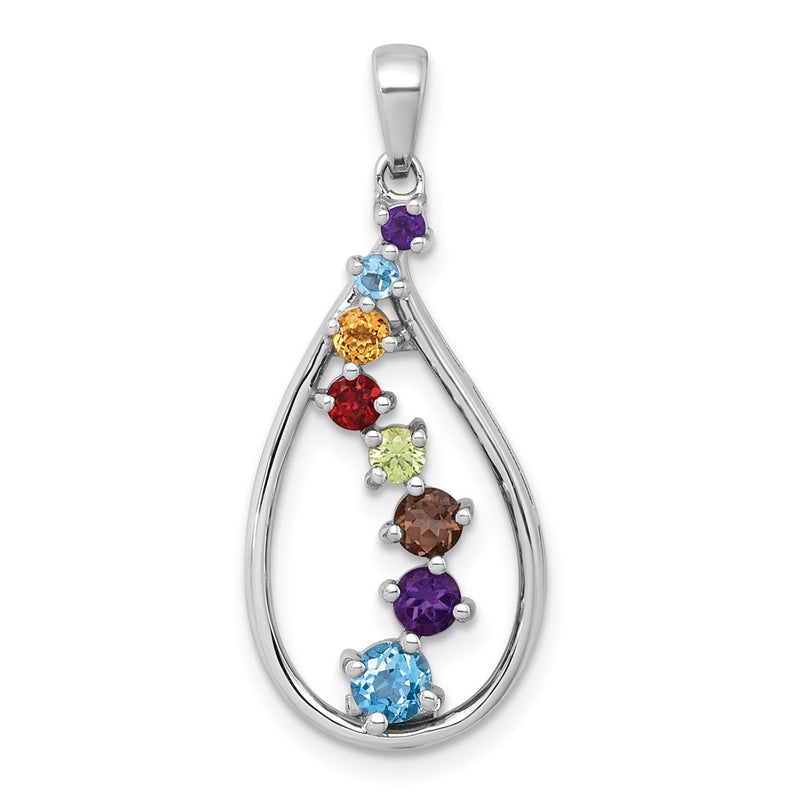 Sterling Silver Rh-Pltd Polished Fancy Multi Gemstone Teardrop Pendant