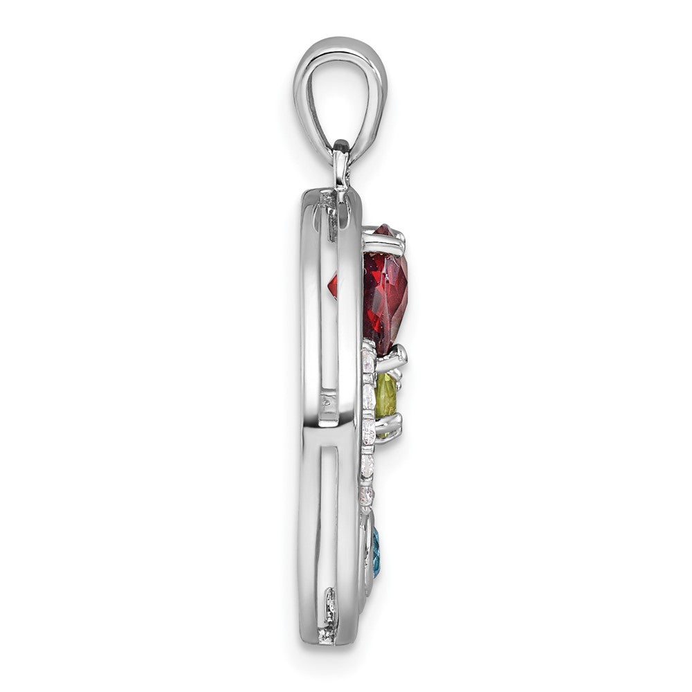 Sterling Silver Rhodium Plated Polished Multi Gemstone Good Luck Pendant