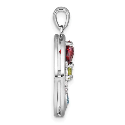 Sterling Silver Rhodium Plated Polished Multi Gemstone Good Luck Pendant