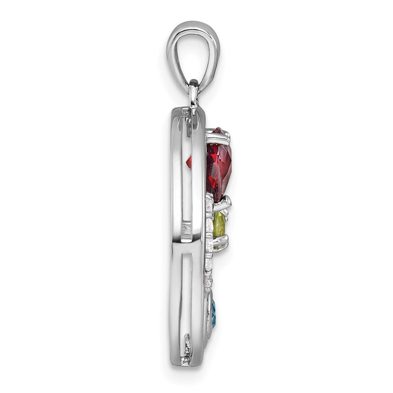 Sterling Silver Rhodium Plated Polished Multi Gemstone Good Luck Pendant