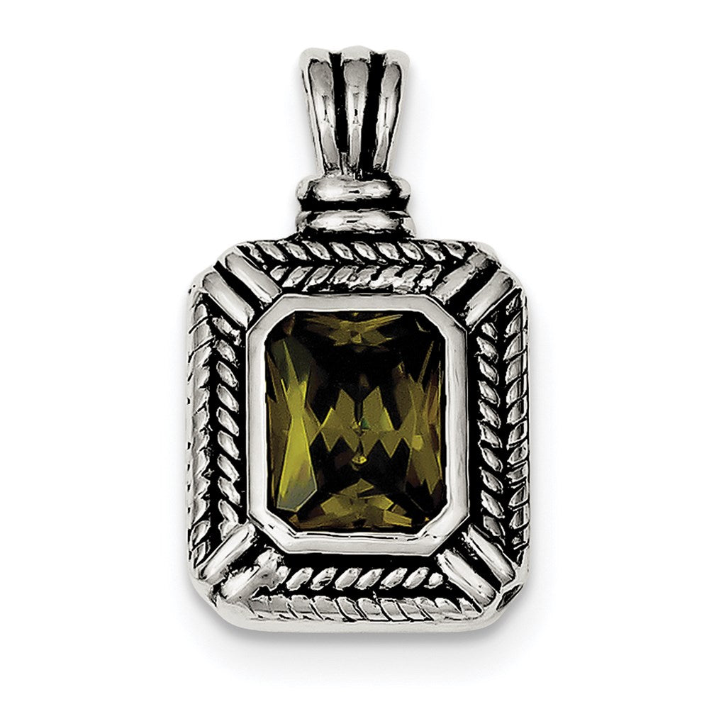 Sterling Silver Green Cz Square Pendant