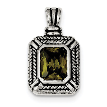 Sterling Silver Green Cz Square Pendant