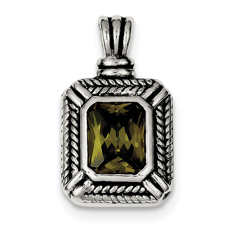 Sterling Silver Green Cz Square Pendant