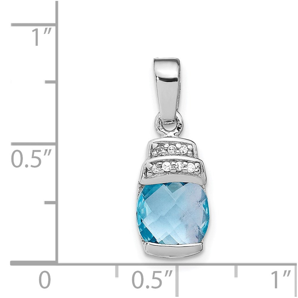 Sterling Silver Rhodium-Plated Blue Cz Pendant