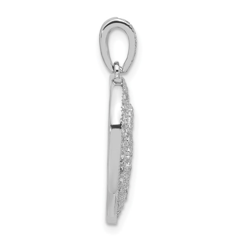 Sterling Silver Polished & Textured Cz Fancy Heart Pendant