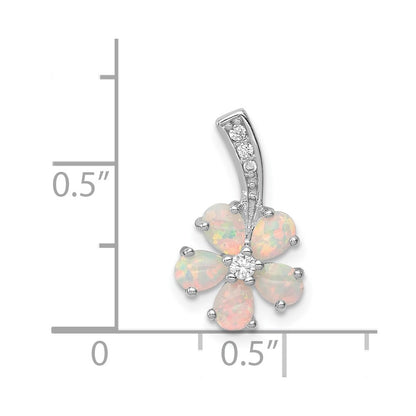 Sterling Silver Rhdoium Plated Opal Flower Pendant