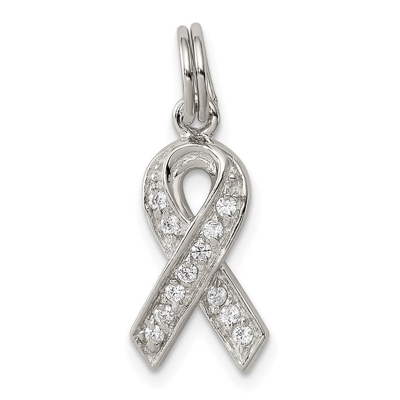 Sterling Silver Rhodium-Plated Cz Awareness Ribbon Pendant