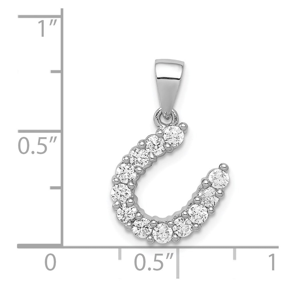 Sterling Silver Rhodium-Plated Horseshoe Cz Pendant
