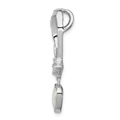 Sterling Silver Rhodium Plated Opal And Cz Heart Pendant