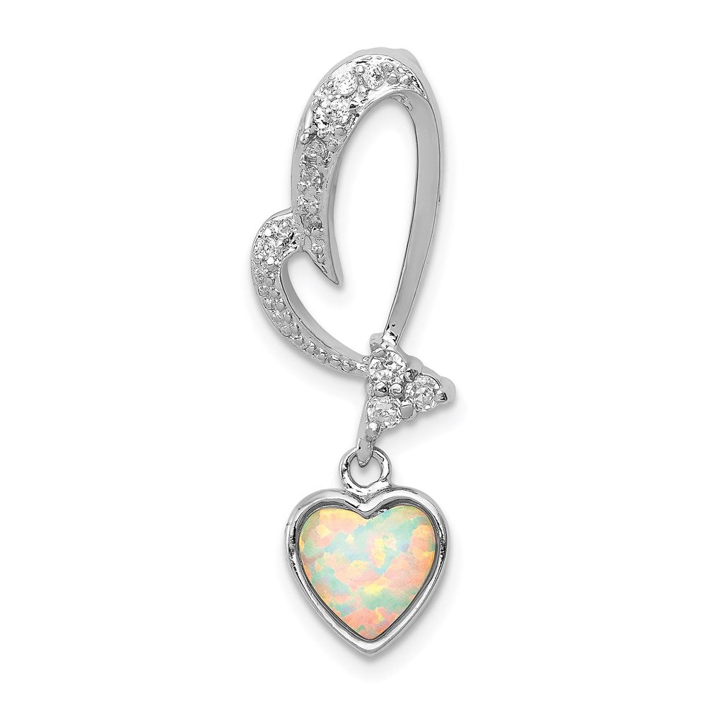 Sterling Silver Rhodium Plated Opal And Cz Heart Pendant
