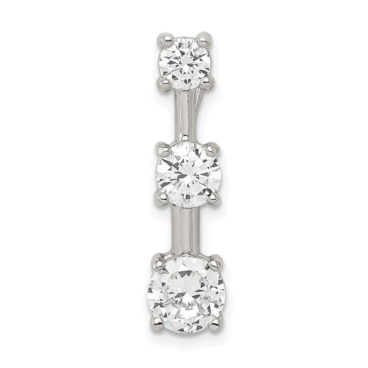 Sterling Silver Rhodium-Plated 3-Stone Cz Pendant