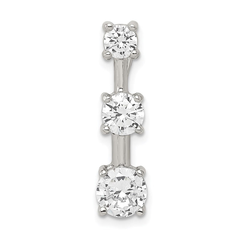 Sterling Silver Rhodium-Plated 3-Stone Cz Pendant