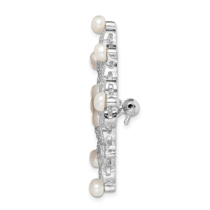 Sterling Silver Rhodium-Plated Cz And Freshwater Cultured Pearls Vintage Style Pin Brooch