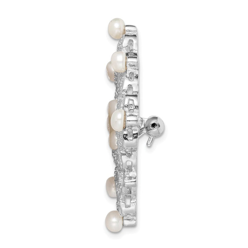 Sterling Silver Rhodium-Plated Cz And Freshwater Cultured Pearls Vintage Style Pin Brooch