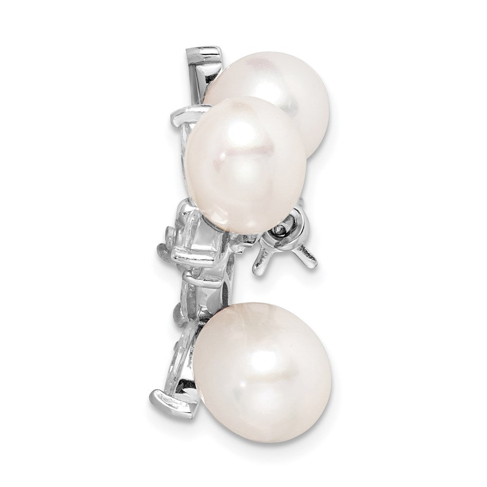 Sterling Silver Rhodium-Plated Freshwater Cultured Pearl And Cz Floral Pin Brooch