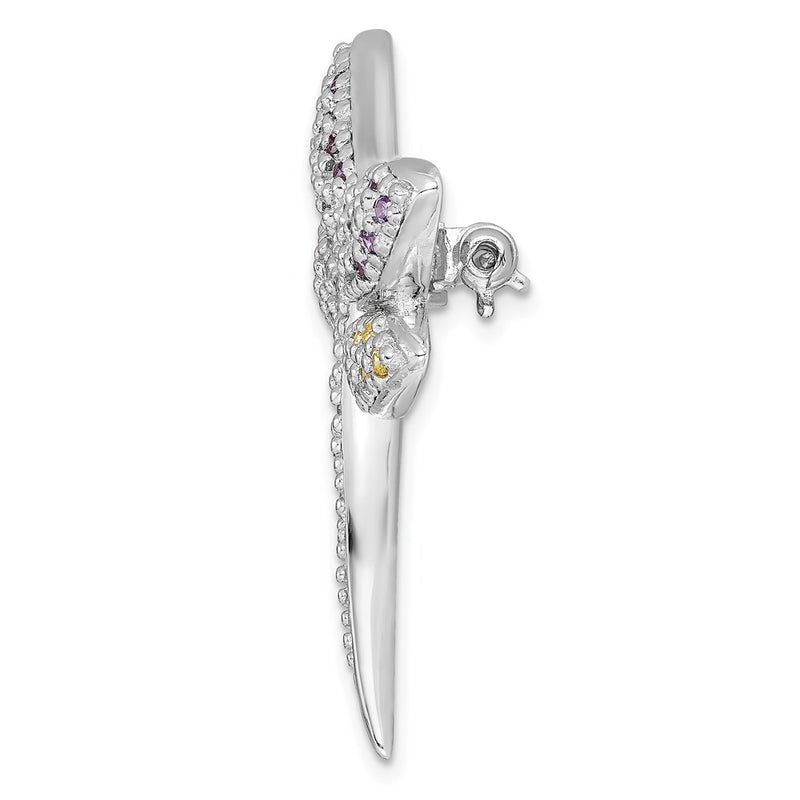 Sterling Silver Rhodium-Plated Purple, Yellow & Clear Cz Dragonfly Pin