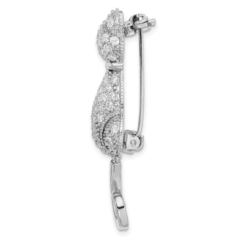 Sterling Silver Rhodium-Plated Cz Cat Pin