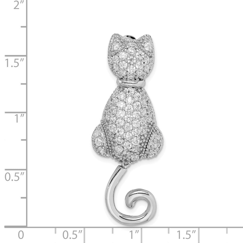Sterling Silver Rhodium-Plated Cz Cat Pin