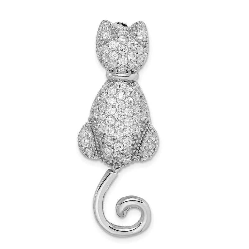 Sterling Silver Rhodium-Plated Cz Cat Pin