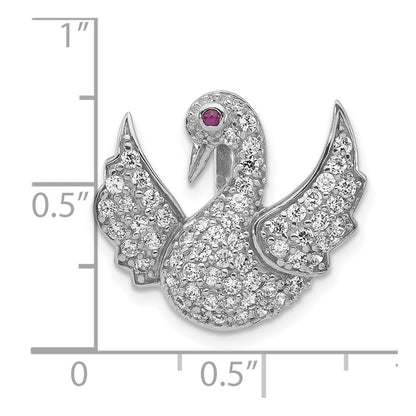 Sterling Silver Polished Pink & White Cz Swan Chain Slide Pendant