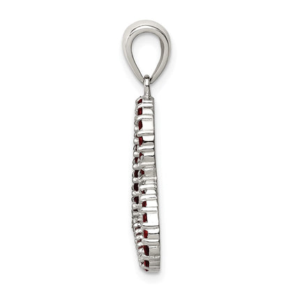 Sterling Silver Rhodium Plated Red Cz Heart Pendant