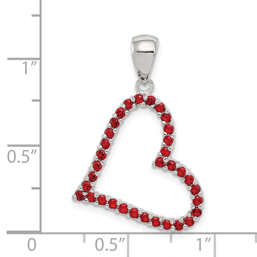 Sterling Silver Rhodium Plated Red Cz Heart Pendant