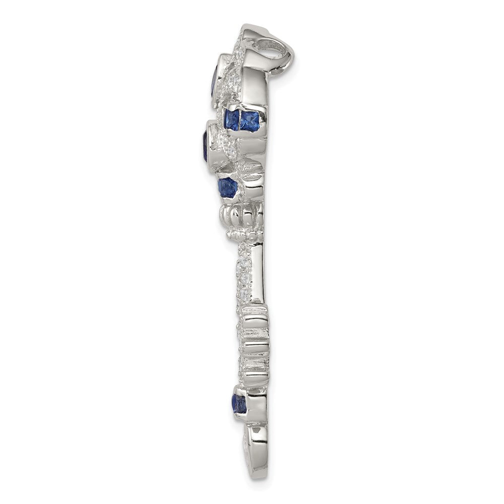 Sterling Silver Rhodium-Plated Blue And Clear Cz Key Slide