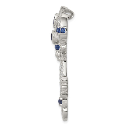 Sterling Silver Rhodium-Plated Blue And Clear Cz Key Slide