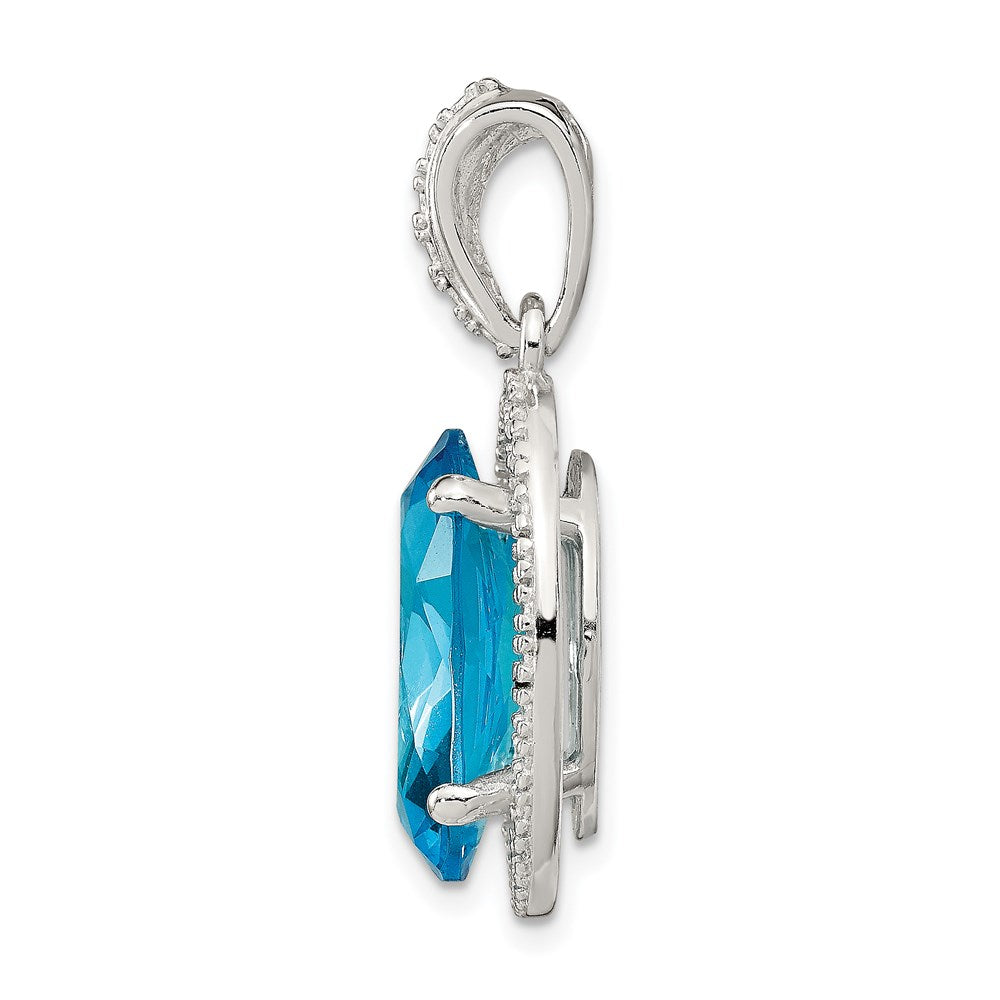 Sterling Silver Oval Blue Cz Pendant