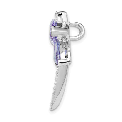 Sterling Silver Rhodium-Plated Lavender Cz Dragonfly Slide
