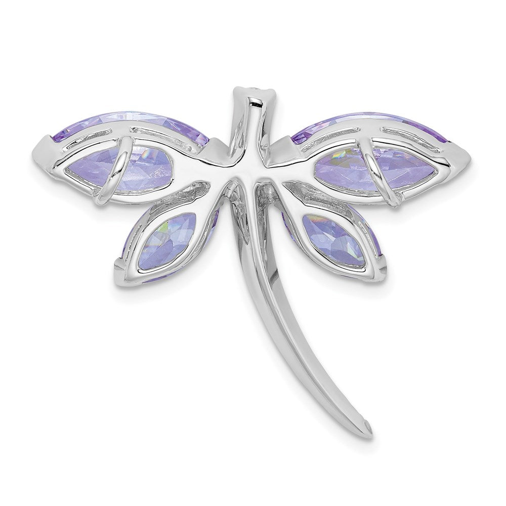 Sterling Silver Rhodium-Plated Lavender Cz Dragonfly Slide
