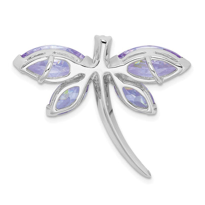 Sterling Silver Rhodium-Plated Lavender Cz Dragonfly Slide