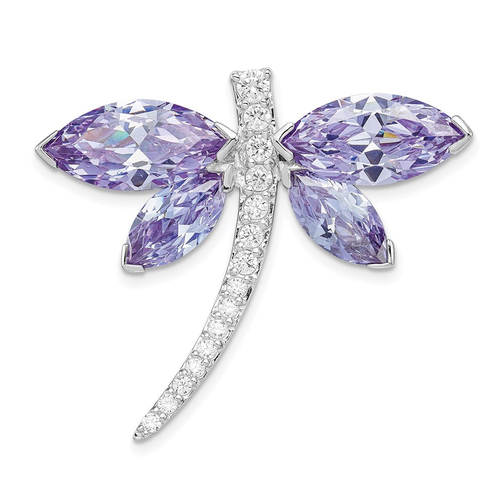 Sterling Silver Rhodium-Plated Lavender Cz Dragonfly Slide