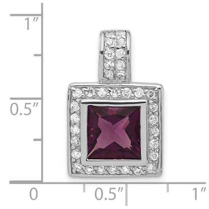Sterling Silver Polished Dark Purple & White Cz Square Pendant
